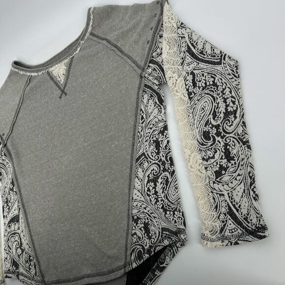 Vintage y2k Women's Grey Floral Lace Miss Me Long Sleeve Shirt Size Medium - Picture 5 of 7